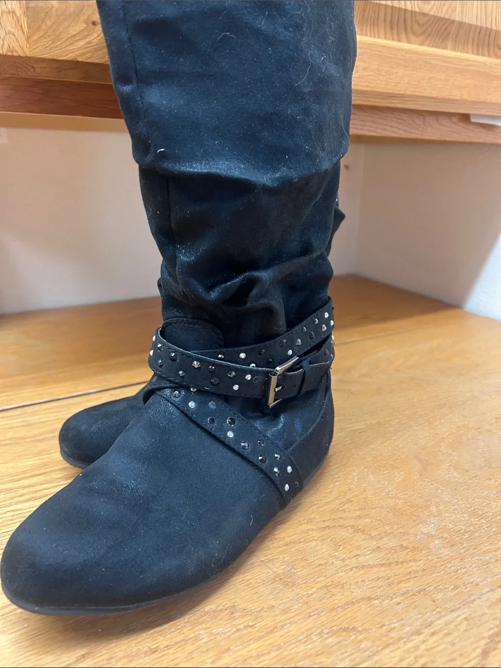 Girls Justice Black Studded Boots Sz 3